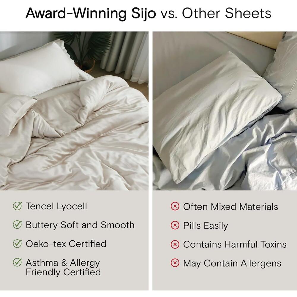 NWT Sijo AiryWeight Eucalyptus Sheet Set-4pc 2 Pillowcases 2 Sheets King Ivory - Picture 3 of 7